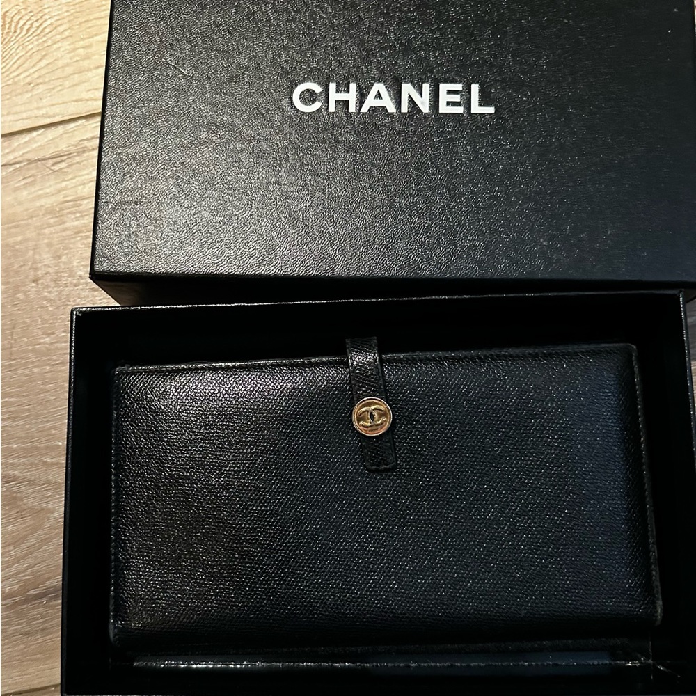 Authentic Chanel Sevruga Continental interlocking long wallet in box
